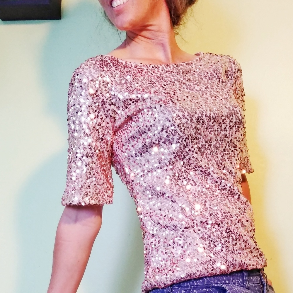 Vintage Dusty Rose Sequin Top - Picture 5 of 5